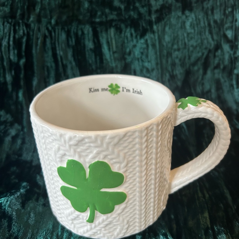 White Ceramic Mug with Green Shamrock